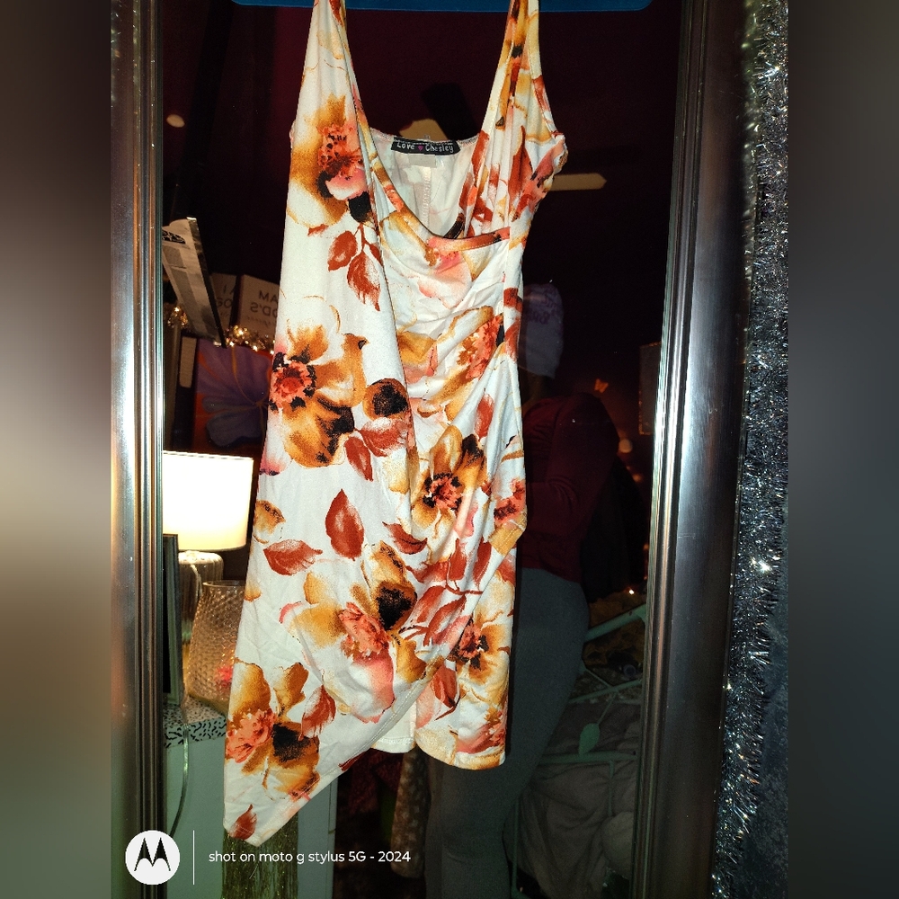 Love Culture Asymmetrical Floral Dress - Orange and Black